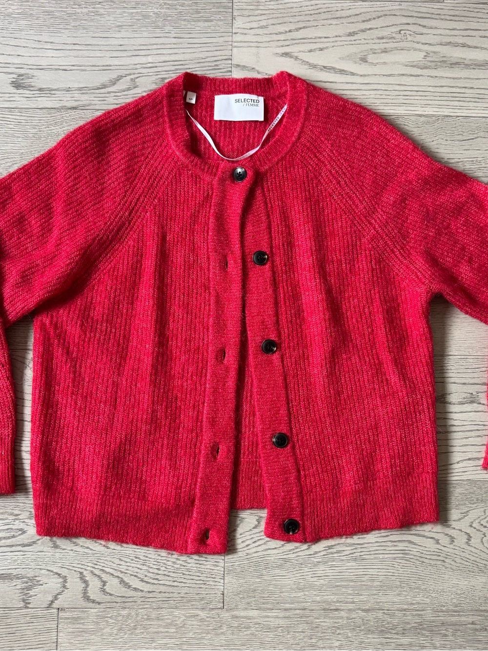 Selected Femme Red Button-Front Knit Cardigan